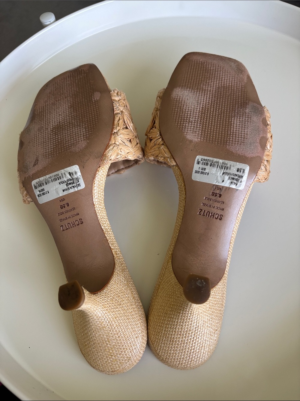 SCHUTZ Woven Tan Kitten Heel Slide Sandals - Picture 3 of 4